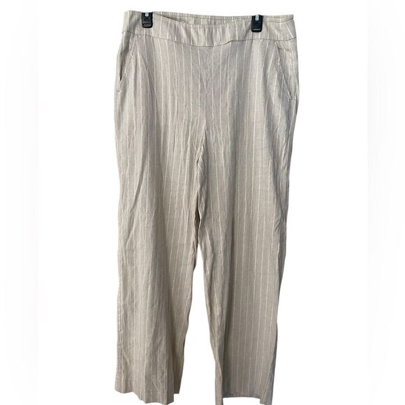 Chico’s Woman’s Relaxed Tan Striped Pants - Picture 1 of 4
